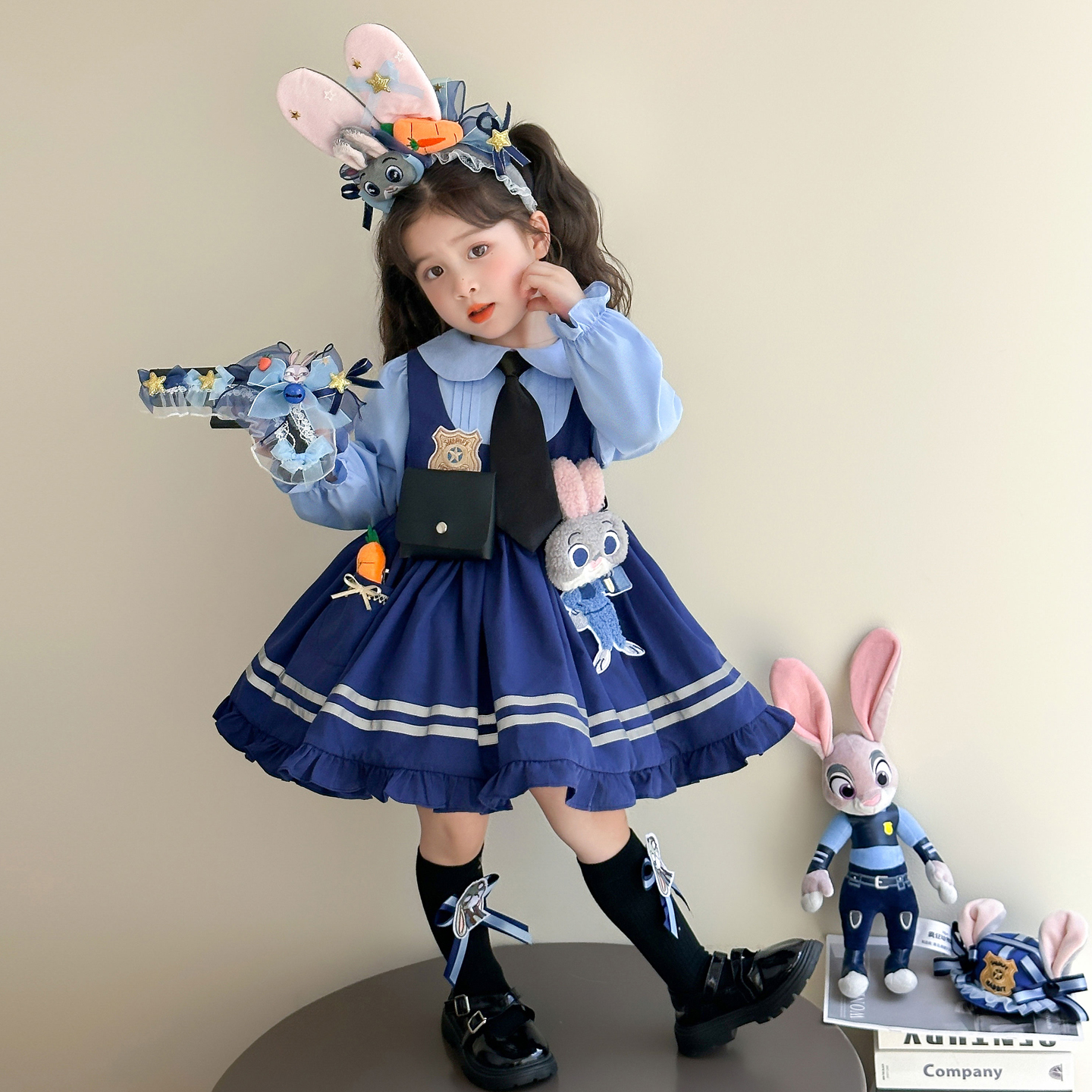 女童秋装连衣裙朱迪兔子警官衣服小女孩春秋季中长款洛丽塔公主裙