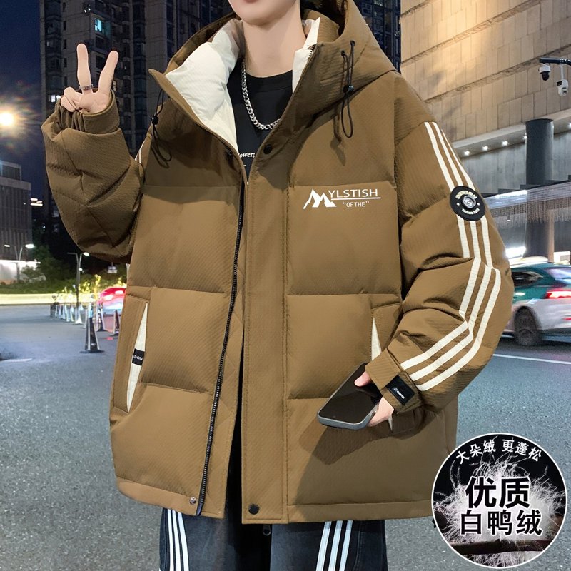 2025新款青少年白鸭绒羽绒服男连帽加厚宽松初中学生大童帅气外套