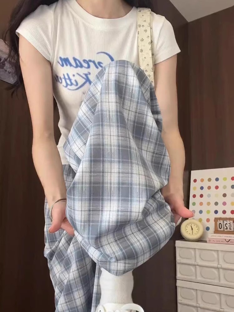 大码300斤格子裤女显瘦夏季薄2025休闲裤多巴胺冰丝格纹阔腿裤子