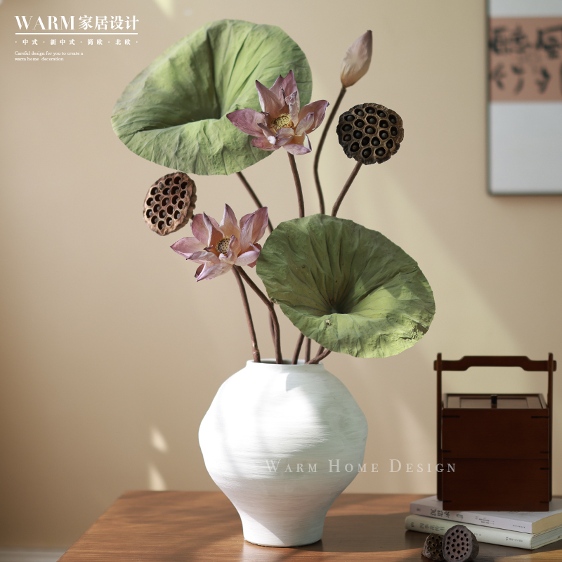 花瓶禅意摆件荷花莲花装饰荷叶莲蓬天然干花束真花客厅摆设新中式