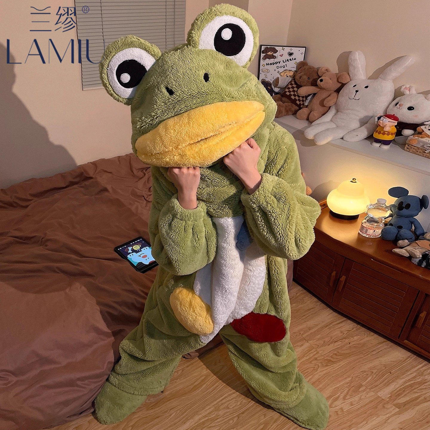 春秋冬季连体搞怪睡衣女珊瑚绒加厚加绒卡通懒惰风睡袍女款家居服