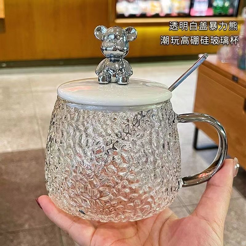 网红爆款卡通熊玻璃杯玻璃带把手早餐学生咖啡牛奶杯子