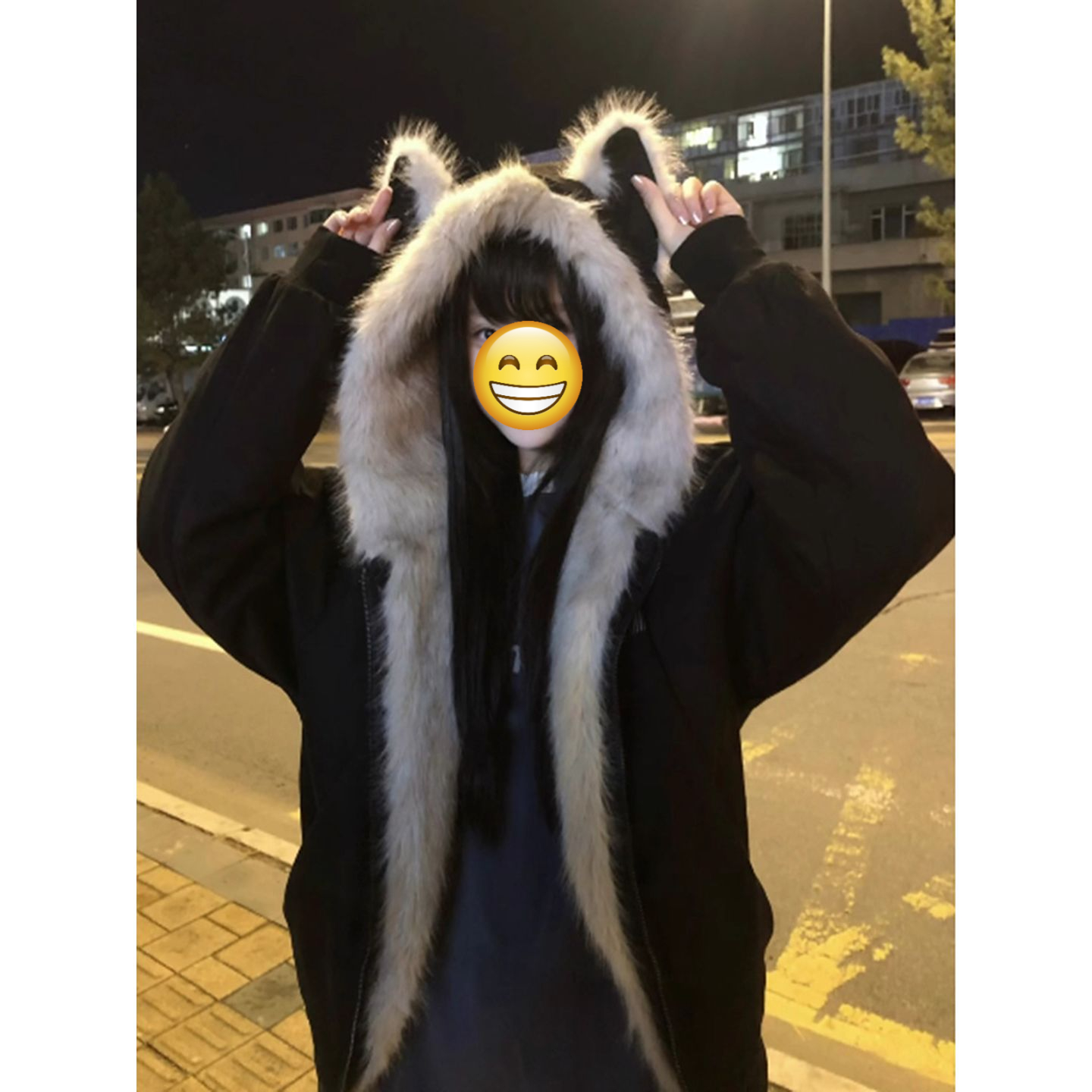 黑色猫耳朵毛领连帽棉服男女冬季加厚保暖cleanfit座山雕棉衣外套