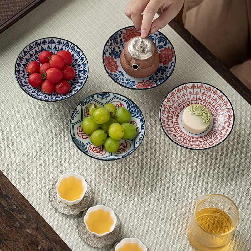 釉下青花高脚小果盘供盘中式客厅茶几水果盘坚果碟家用茶点盘