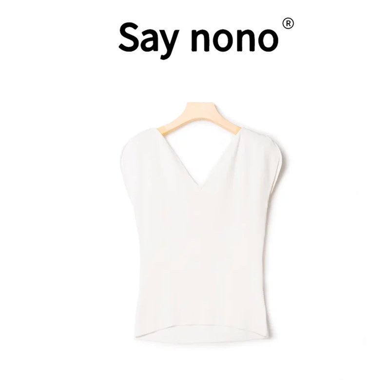 懒猫nonolSaynono针织V领短袖t恤ZZS22265