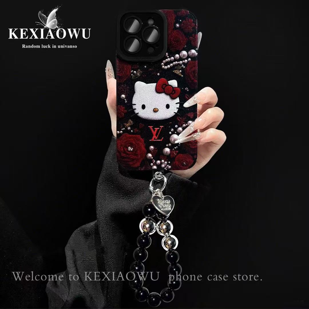 轻奢瞳眼珍珠玫瑰KT适用苹果17PRO华为vivo小米oppo手链手机壳