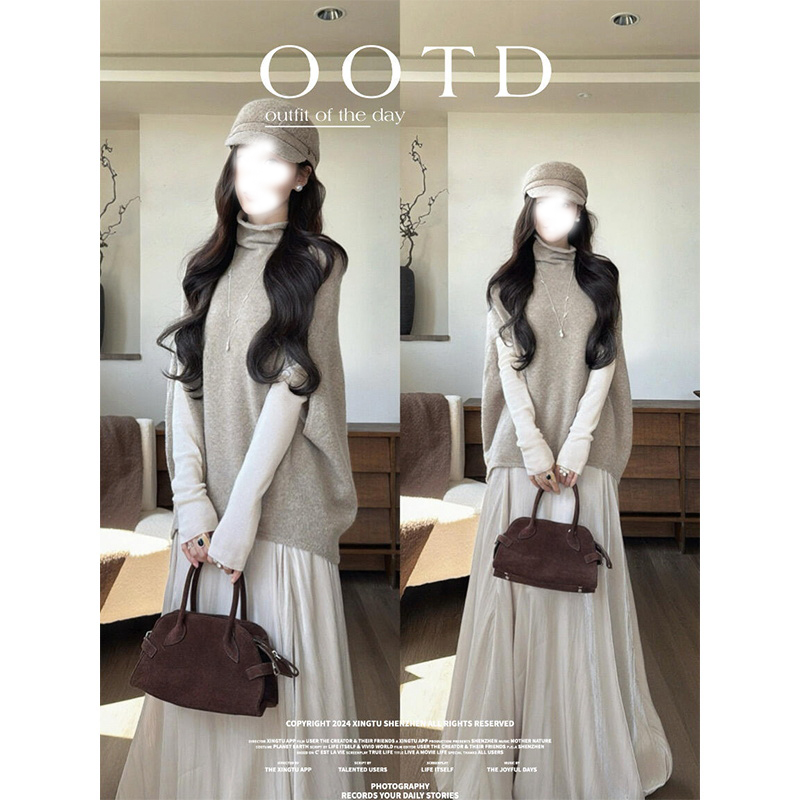 MARIE.COCO高级无袖斗篷内搭针织衫上衣气质高腰显瘦半身裙套装