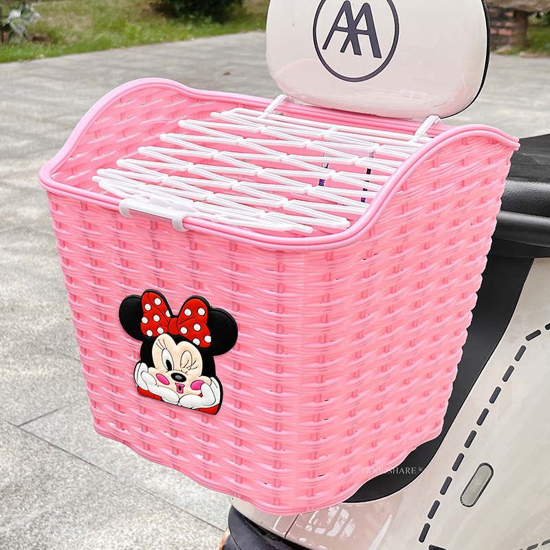 电动车后置车筐放东西神器可爱卡通米妮电瓶车后尾车篓挂篮加大号