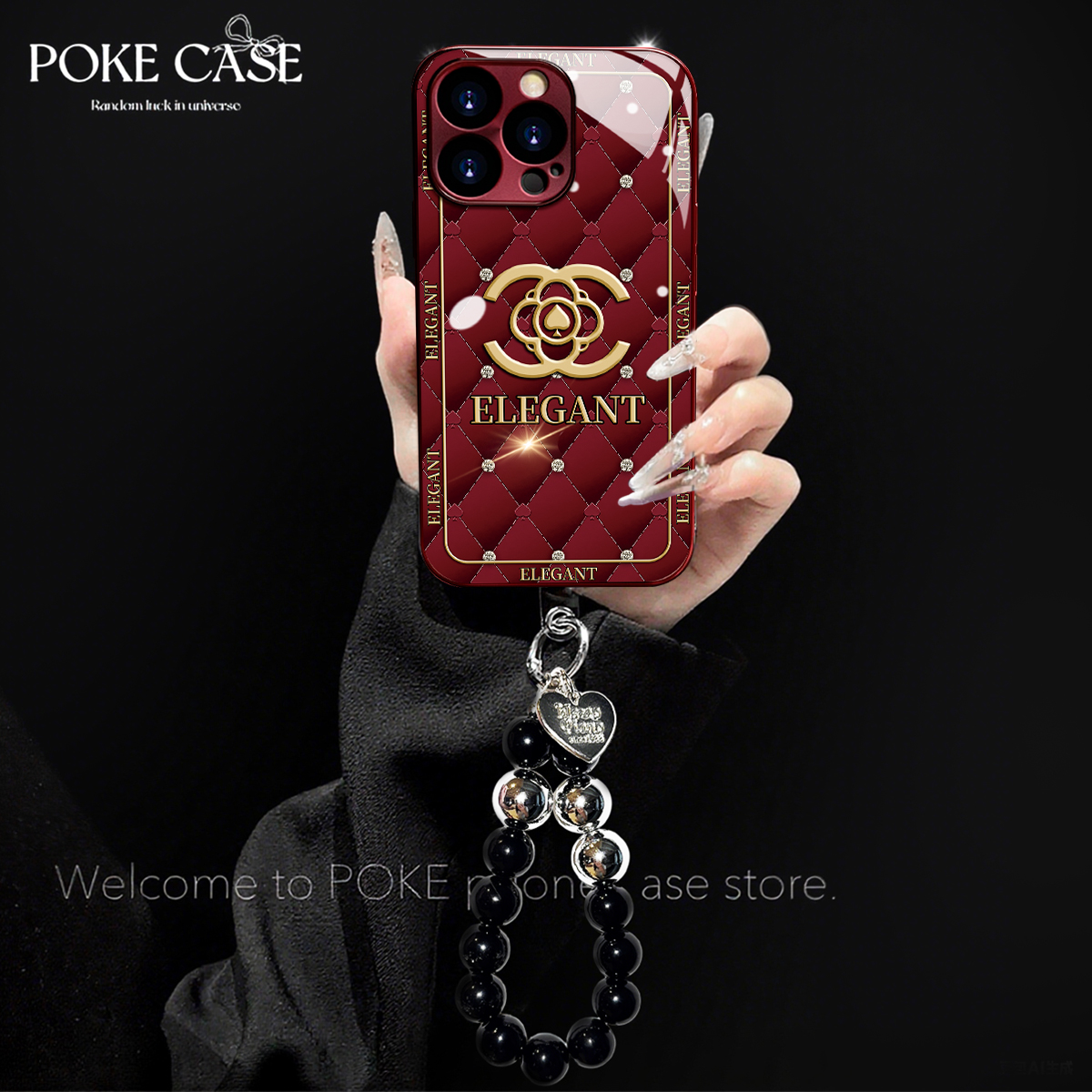 高级电镀灰玻璃菱格双C适用苹果oppo华为vivo小米创意手链手机壳