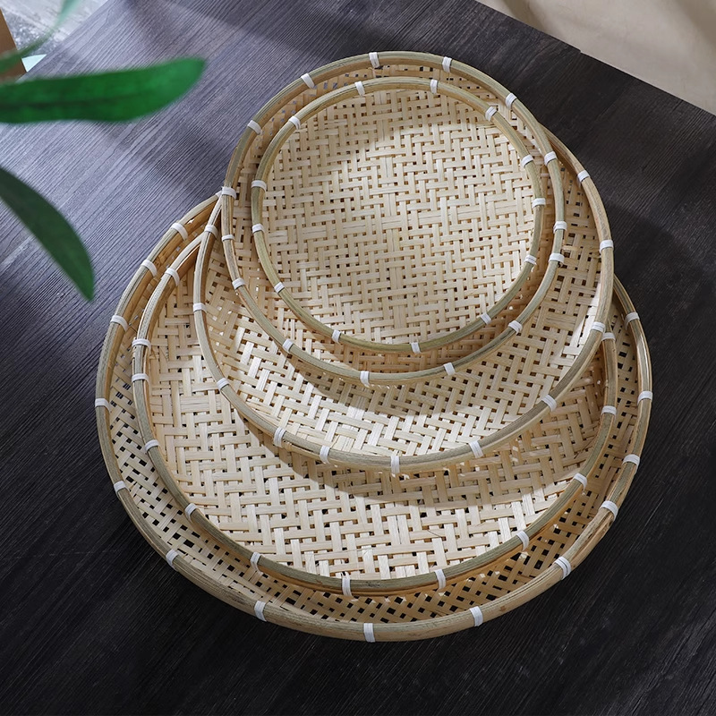 农家手工竹编有孔筛子簸箕米筛家用粗孔细孔晾晒装饰圆形竹匾制品