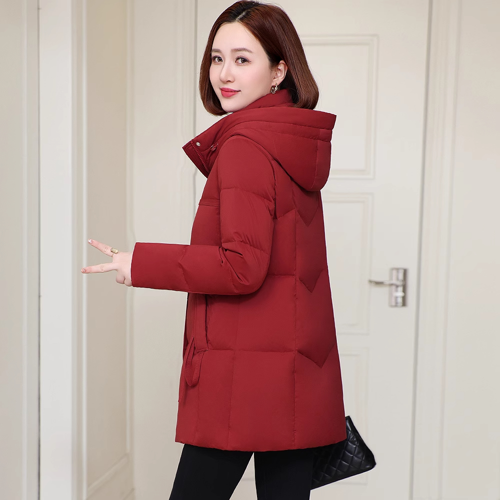 红色羽绒服女2025年新款冬季爆款妈妈中长款显瘦中年女士鸭绒外套