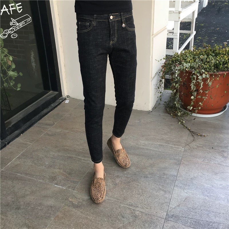 黑色九分冬季加绒抓毛牛仔裤男潮流时尚简约百搭韩版修身小脚弹力