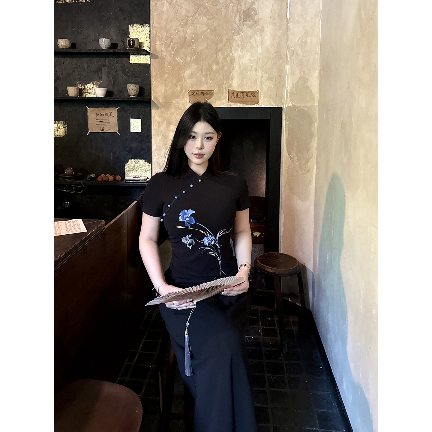 黑泽玄七东方匠心“蕙兰”夏季珍藏版西式立裁手法复古气质旗袍裙