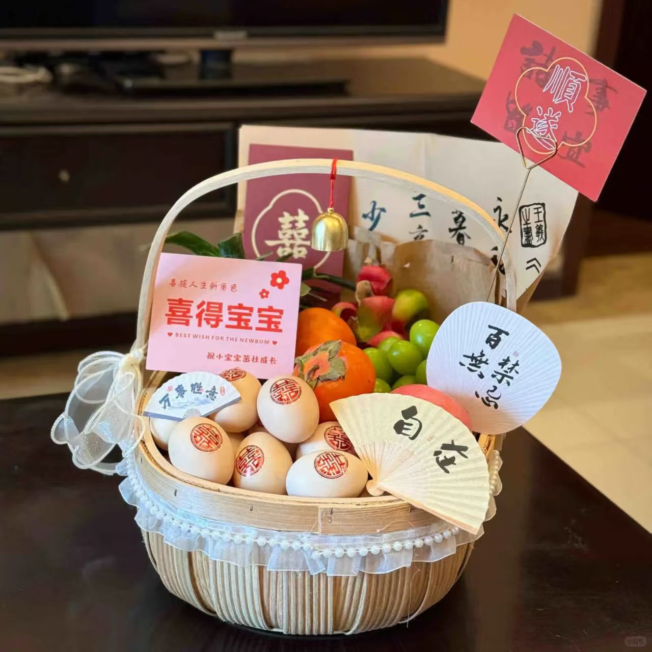 月子鸡蛋花篮节日插花手提鲜花篮水果礼品木片编织收纳篮蔬菜乔迁