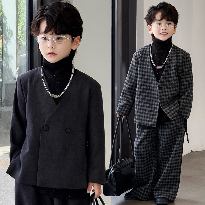 2025秋季新款儿童高级感宽松休闲西服套装男童设计感小众西装