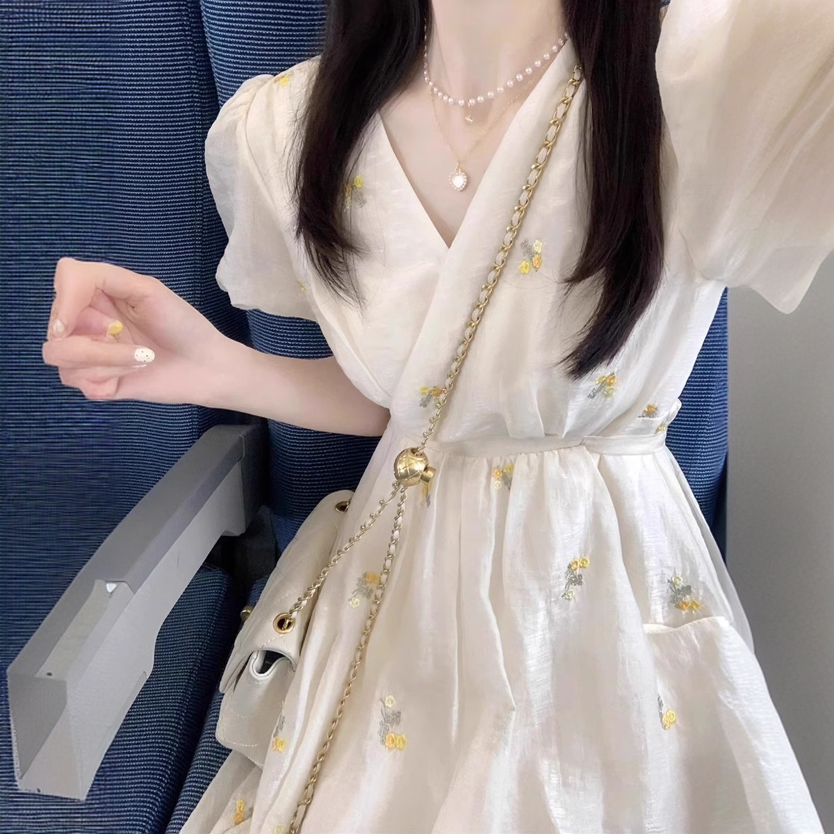 法式温柔风甜美碎花连衣裙女夏季大码女装收腰显瘦气质超仙长裙子