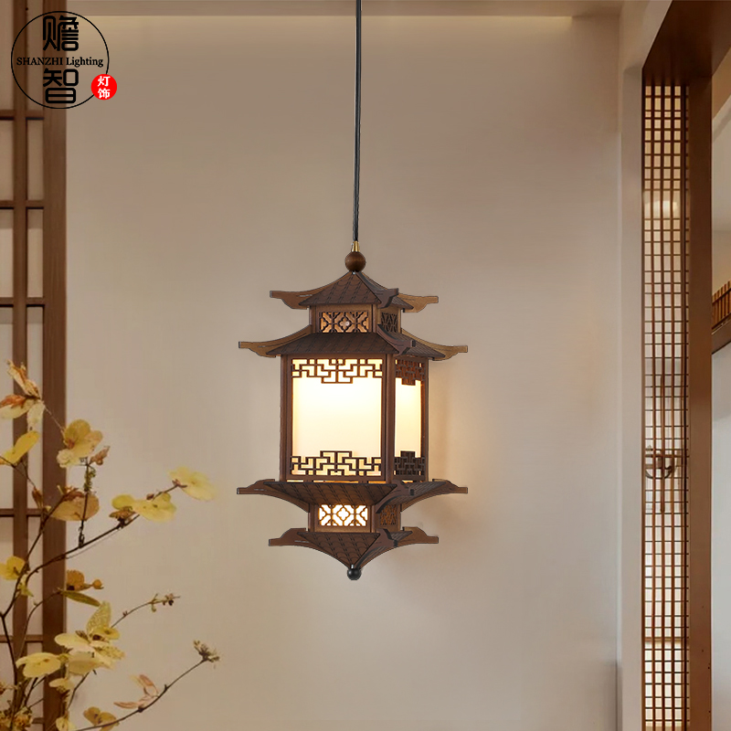 新中式宋代美学禅意茶室餐厅仿古建筑房子凉亭玄关灯六角凉亭吊灯