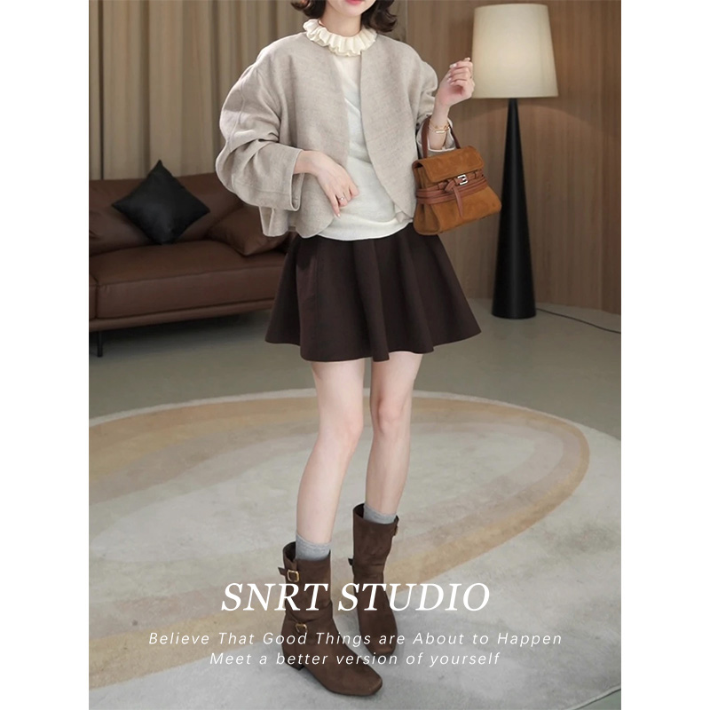 韩系复古气质百搭半身裙女秋冬新款高腰a字小个子百搭显瘦短裙子