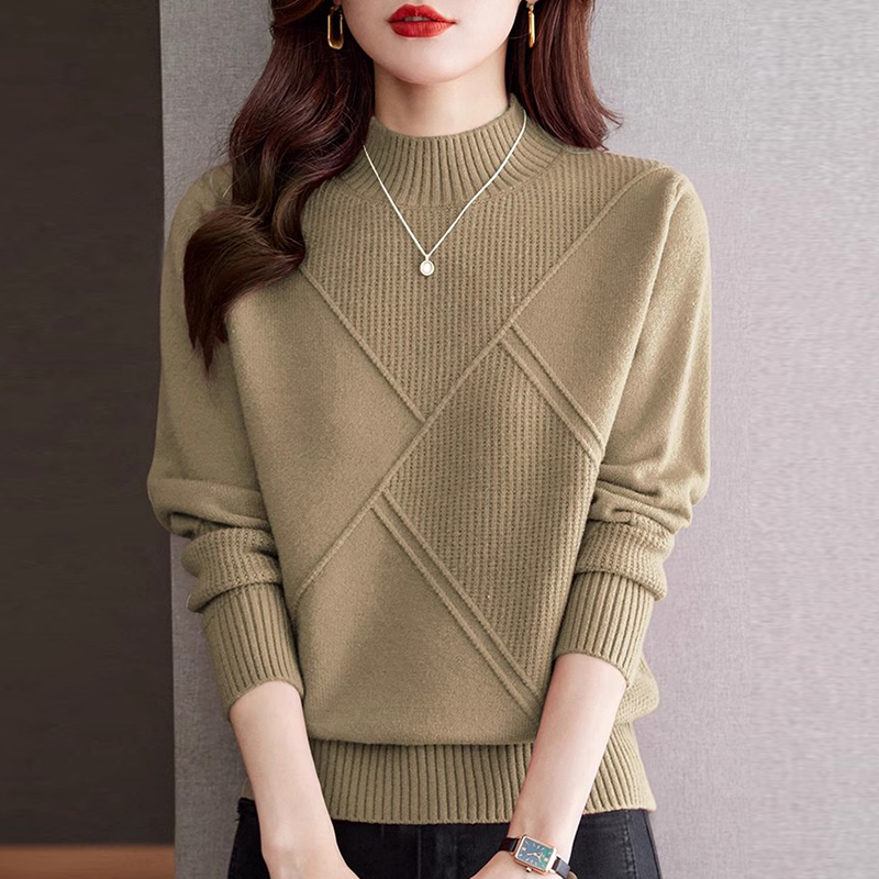 100纯羊绒衫女士秋冬新款半高领宽松加厚羊毛打底衫百搭针织毛衣