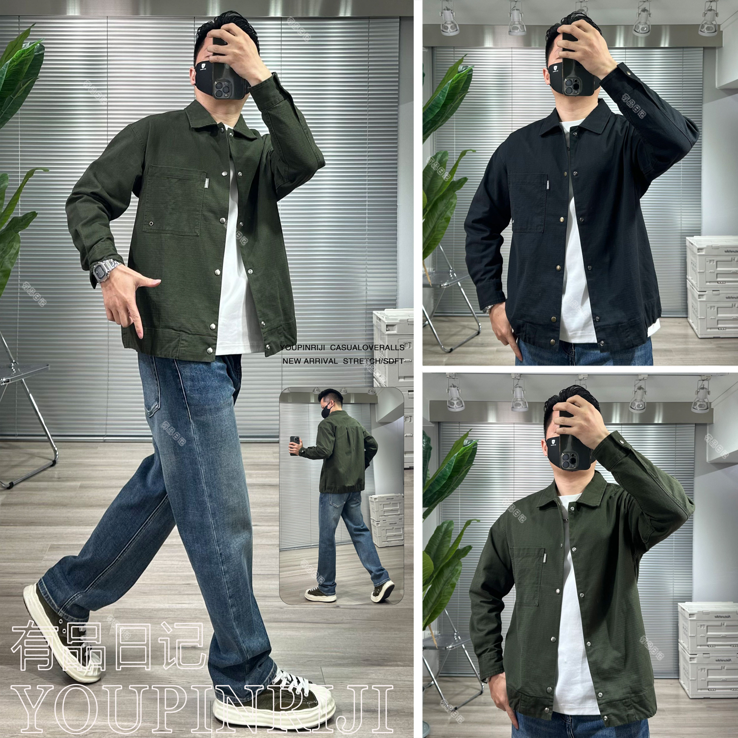 新款潮牌工装夹克外套美式宽松重磅棉水洗衬衫百搭休闲男装50