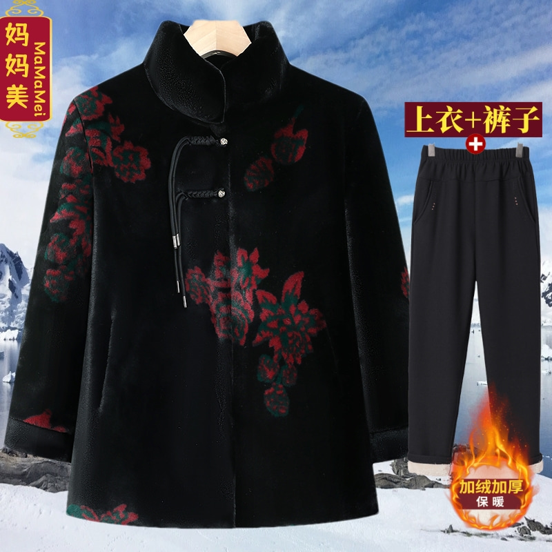妈妈冬装加绒加厚外套新中式气质中老年人女装宽松棉衣保暖奶奶装