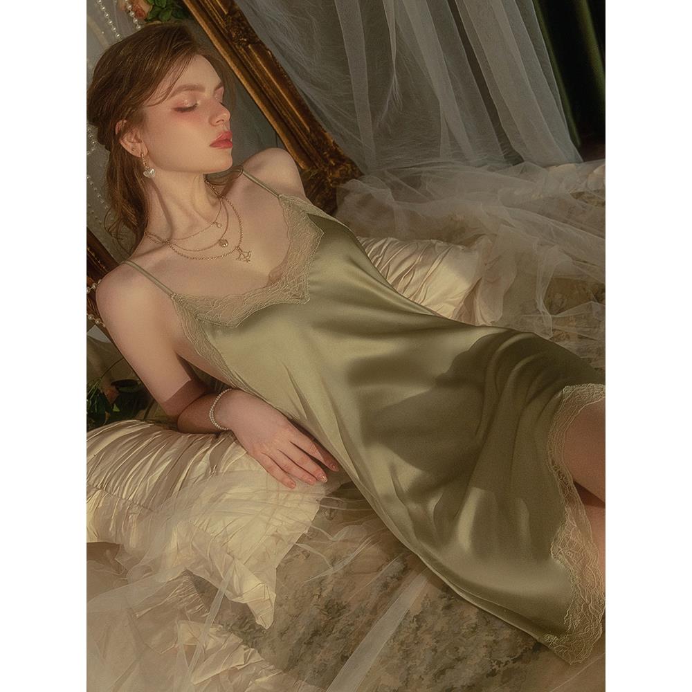 维多利亚冰丝睡衣女士薄高端性感蕾丝丝绸家居服装吊带睡衣套装女