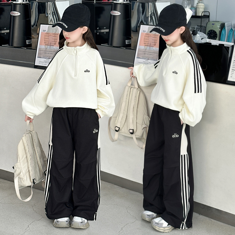 女童秋季卫衣套装2025新款6-12岁中大童女孩时髦工装阔腿裤两件套