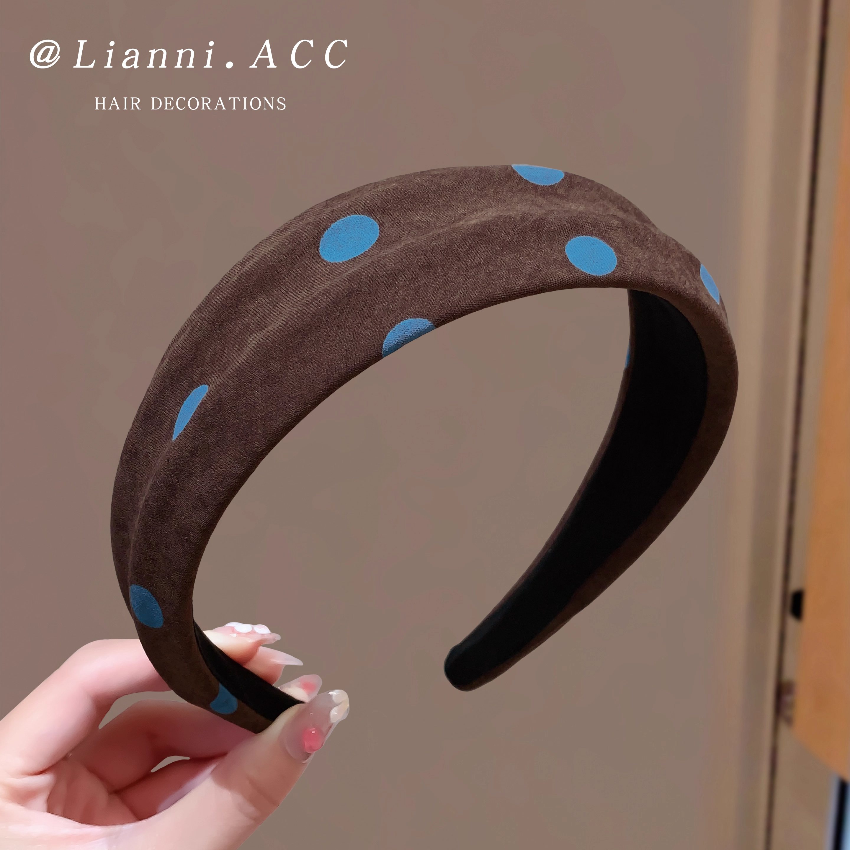 蓝咖色波点高颅顶发箍百搭高级感气质显脸小敲显白头箍气质发卡女