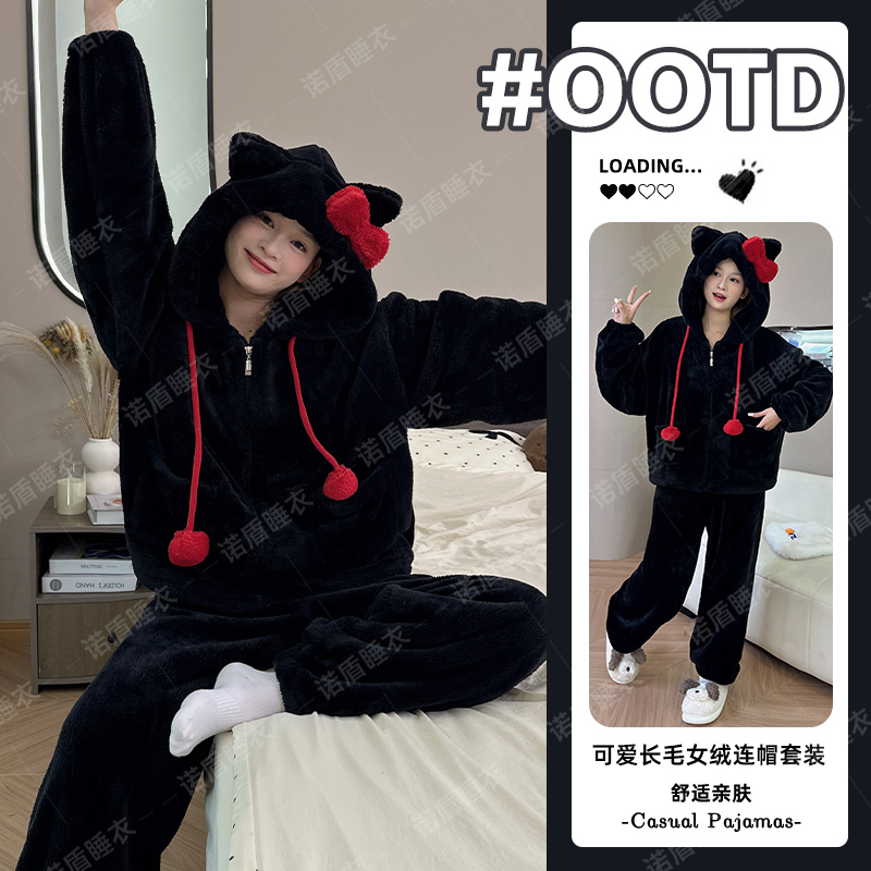 2025新款冬季睡衣女珊瑚绒加厚保暖可爱高颜值可外穿家居服套装