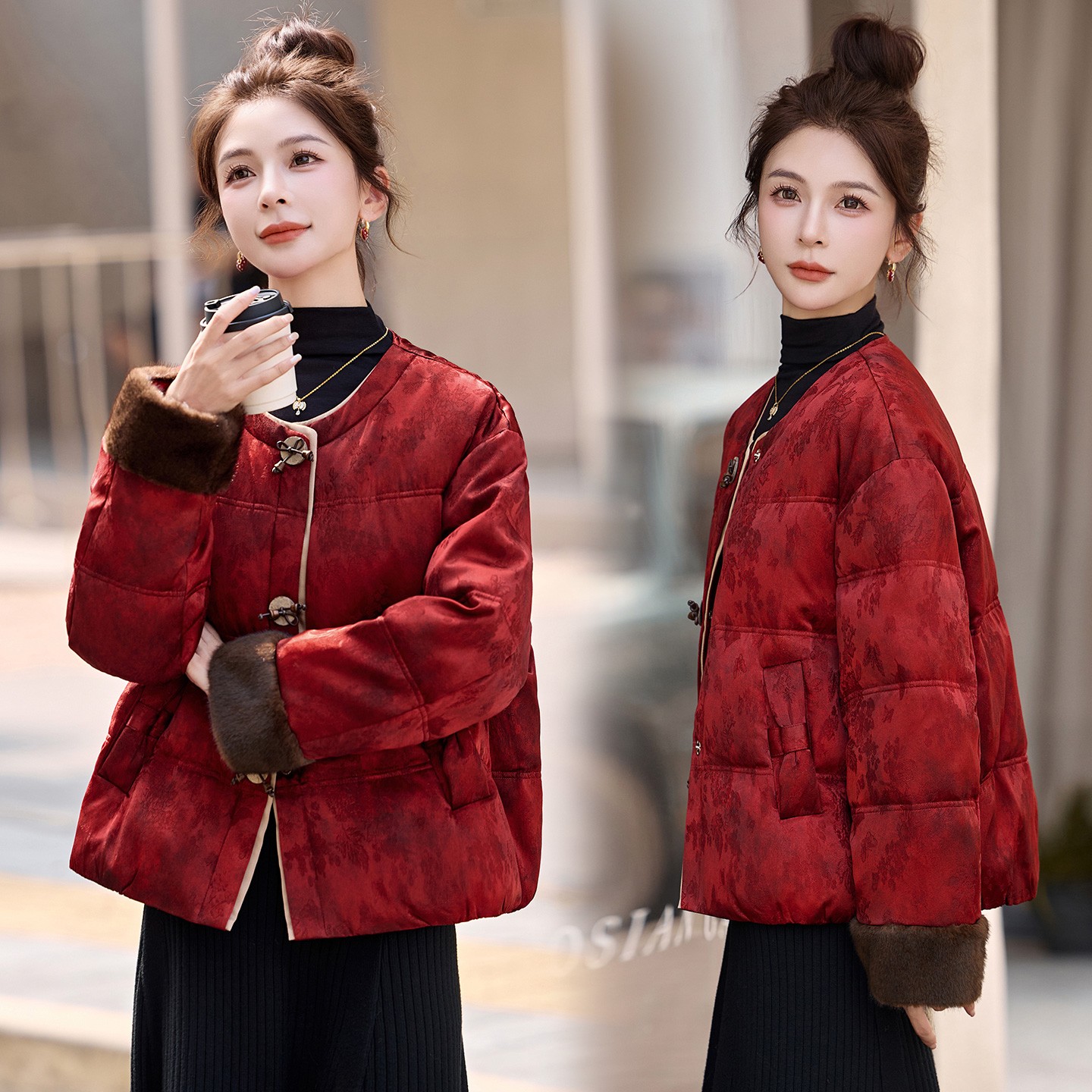 短款羽绒服女2025冬季新款巨好看的新中式国风设计感红色保暖外套