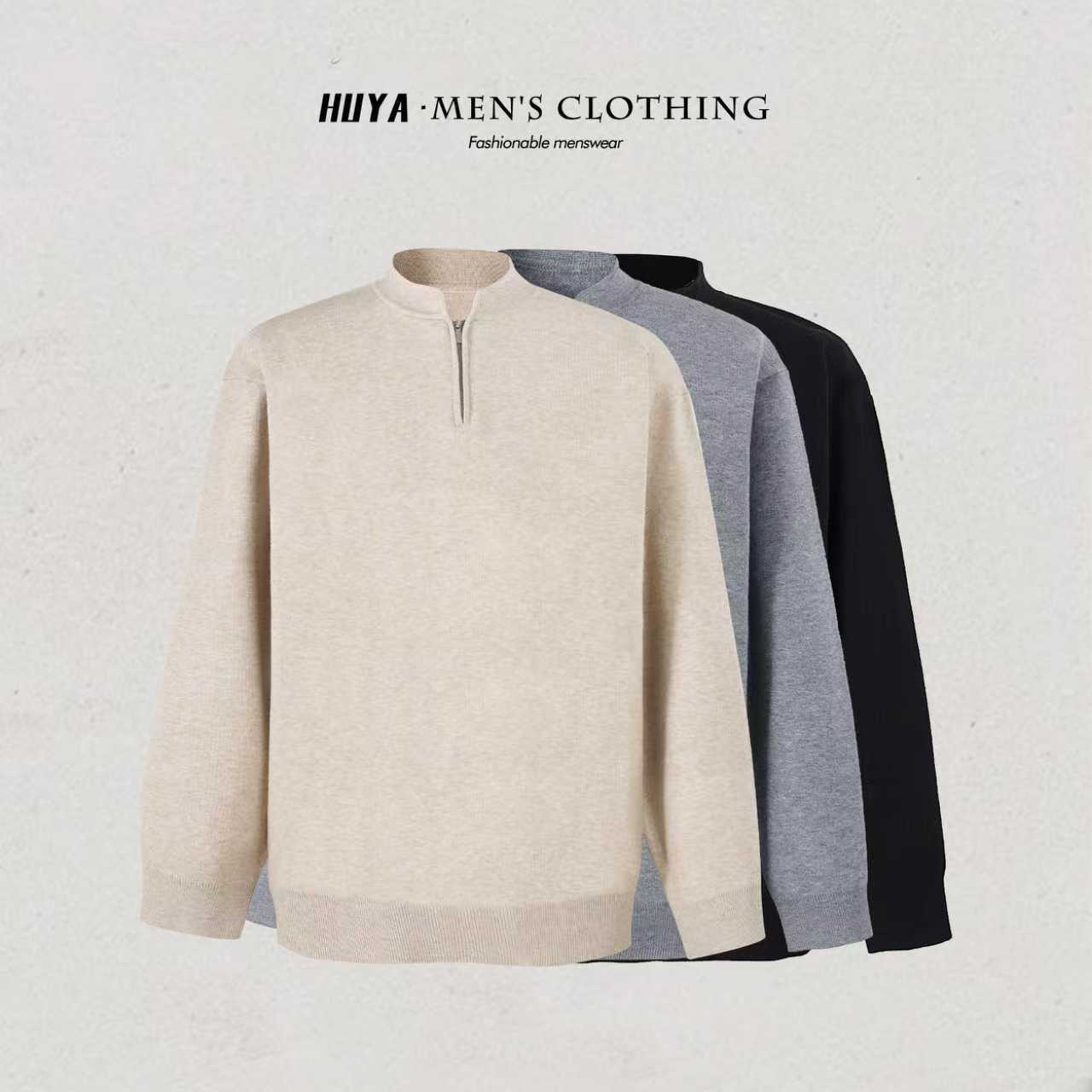 虎牙兄弟毛衣男款2025冬季高级感半拉链设计花纱打底针织衫 M8119