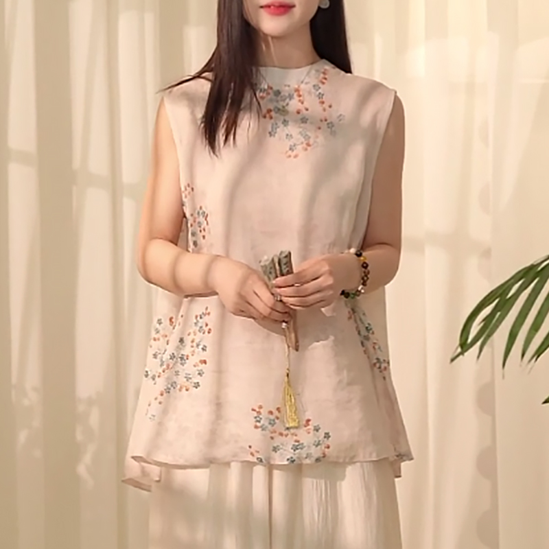 新中式国风显瘦无袖衬衫上衣女2026夏季新款重工提花时尚体恤上衣