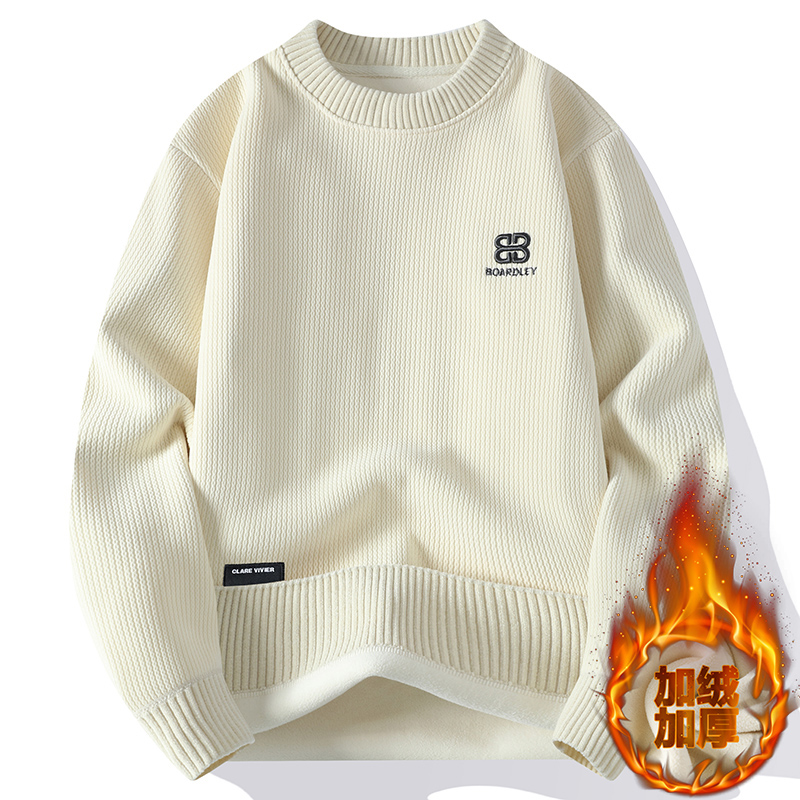 重磅莫兰绒卫衣男士秋冬季加绒加厚毛衣刺绣保暖上衣服休闲打底衫