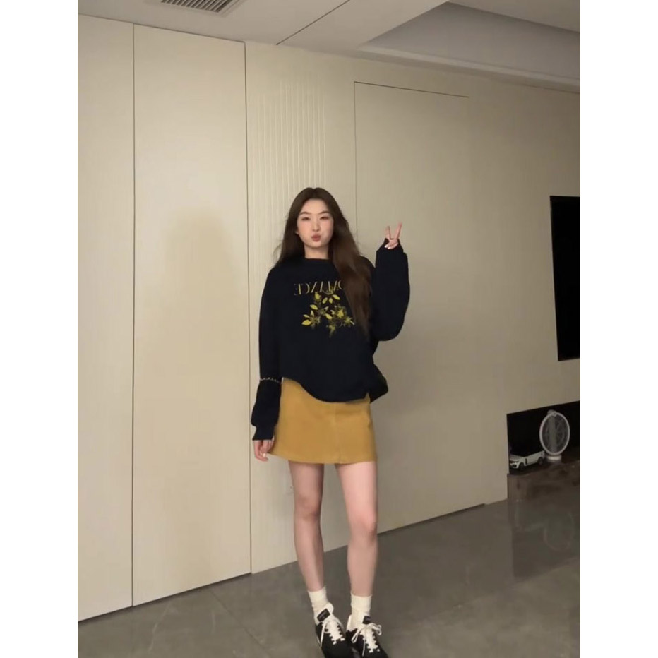 韩系美式设计感圆领卫衣女2025年秋冬季加绒加厚休闲百搭显瘦上衣