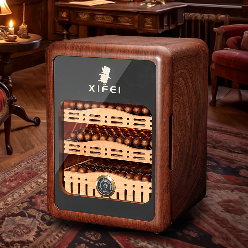 XIFEI小型雪茄柜雪松木家用带氛围灯大容量醇养雪茄保湿盒送长辈