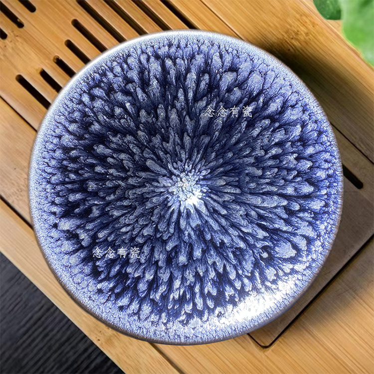建阳建盏茶杯鹧鸪天目釉手工功夫品茗主人单杯瓷釉上彩蓝色蓝色