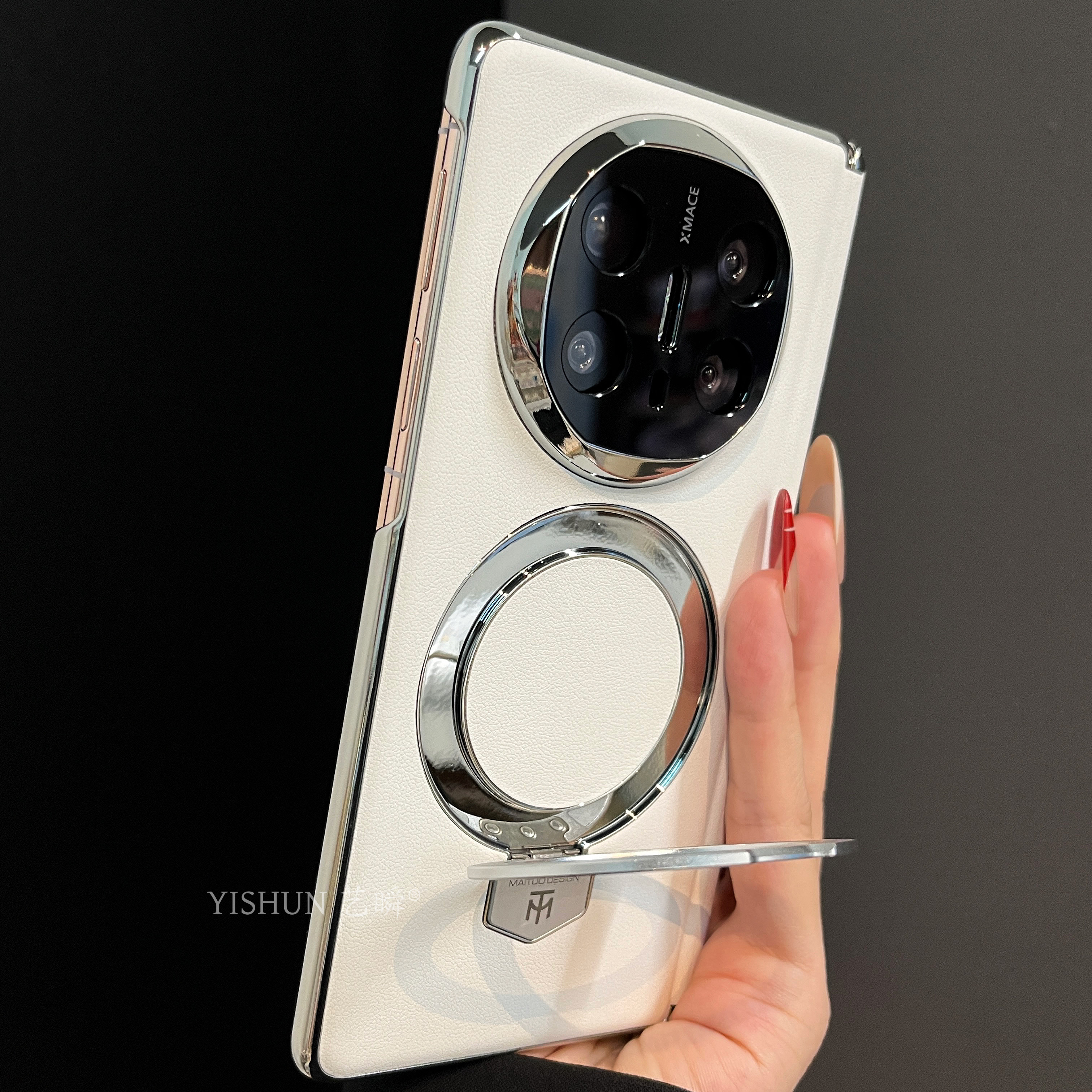 适用华为mateX6手机壳新款支点支架中轴保护高档皮纹mateX5套x3壳