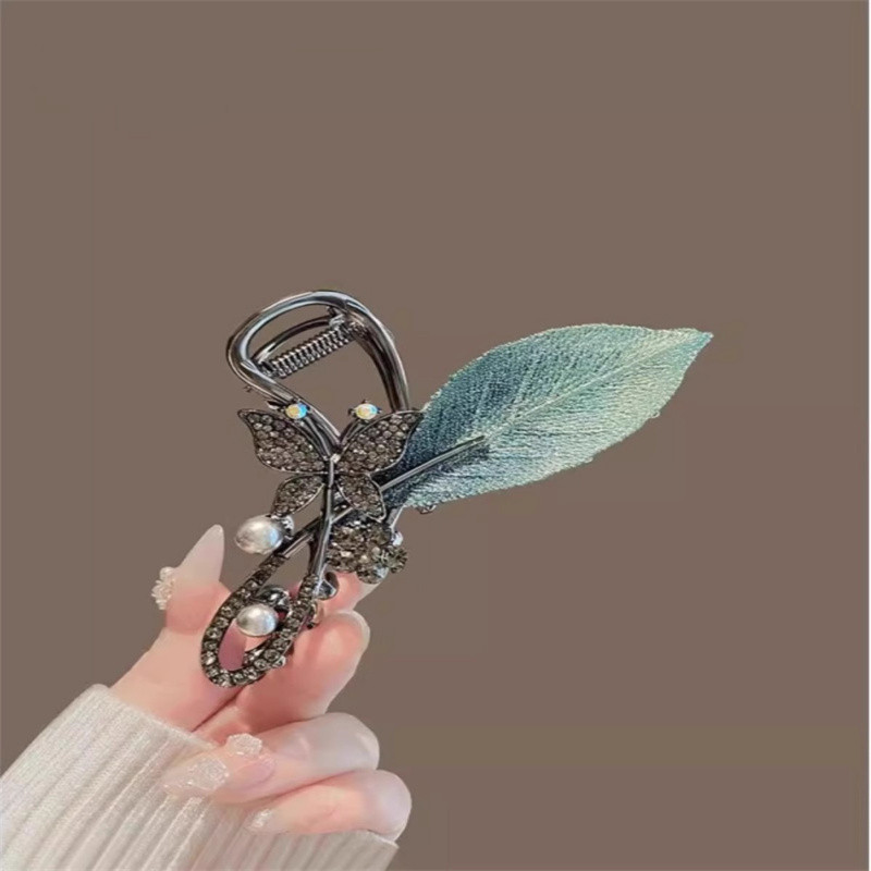 新中式刺绣叶子金属抓夹女古风发夹后脑勺2025高级感大号鲨鱼夹子