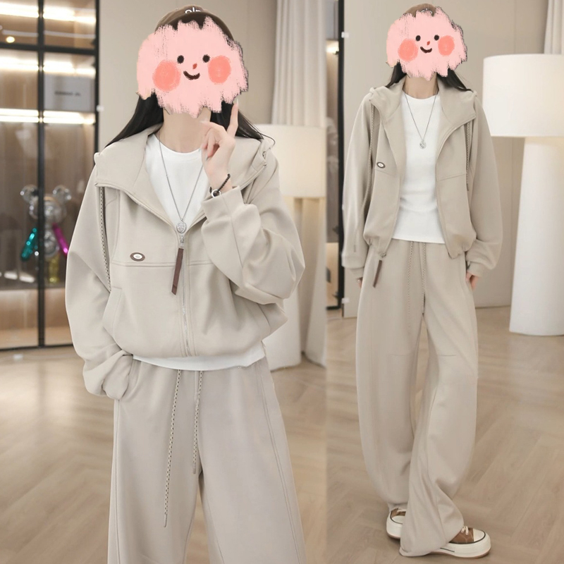 【一叶知秋】2025早秋新款时尚休闲气质连帽外套+裤子两件套装女士