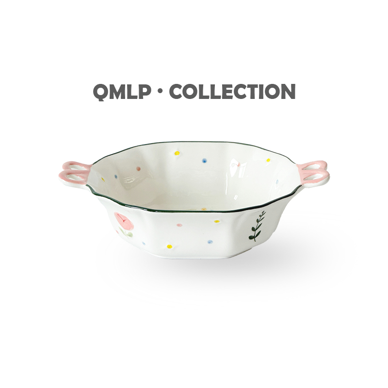 约1100ml(26.8cm*7cm) QIANMU 见春日系列-10.4英寸双耳汤碗陶瓷