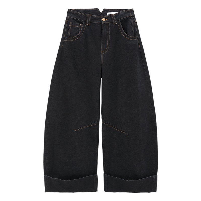 AVVENN  设计师品牌  25秋冬新品阔腿裤牛仔裤纽扣立体撕边牛仔裤