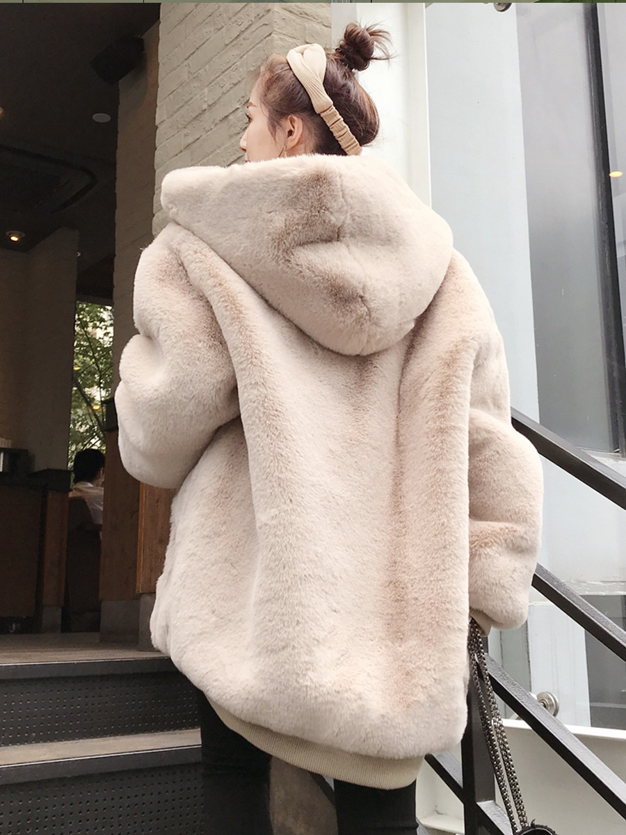 仿兔毛加厚保暖卫衣外穿毛绒外套休闲宽松连帽毛绒外套加绒韩版