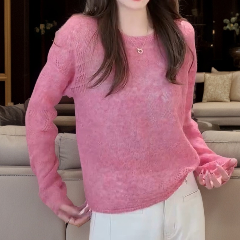 氛围感高级镂空毛衣温柔显白长袖针织衫LK2507105