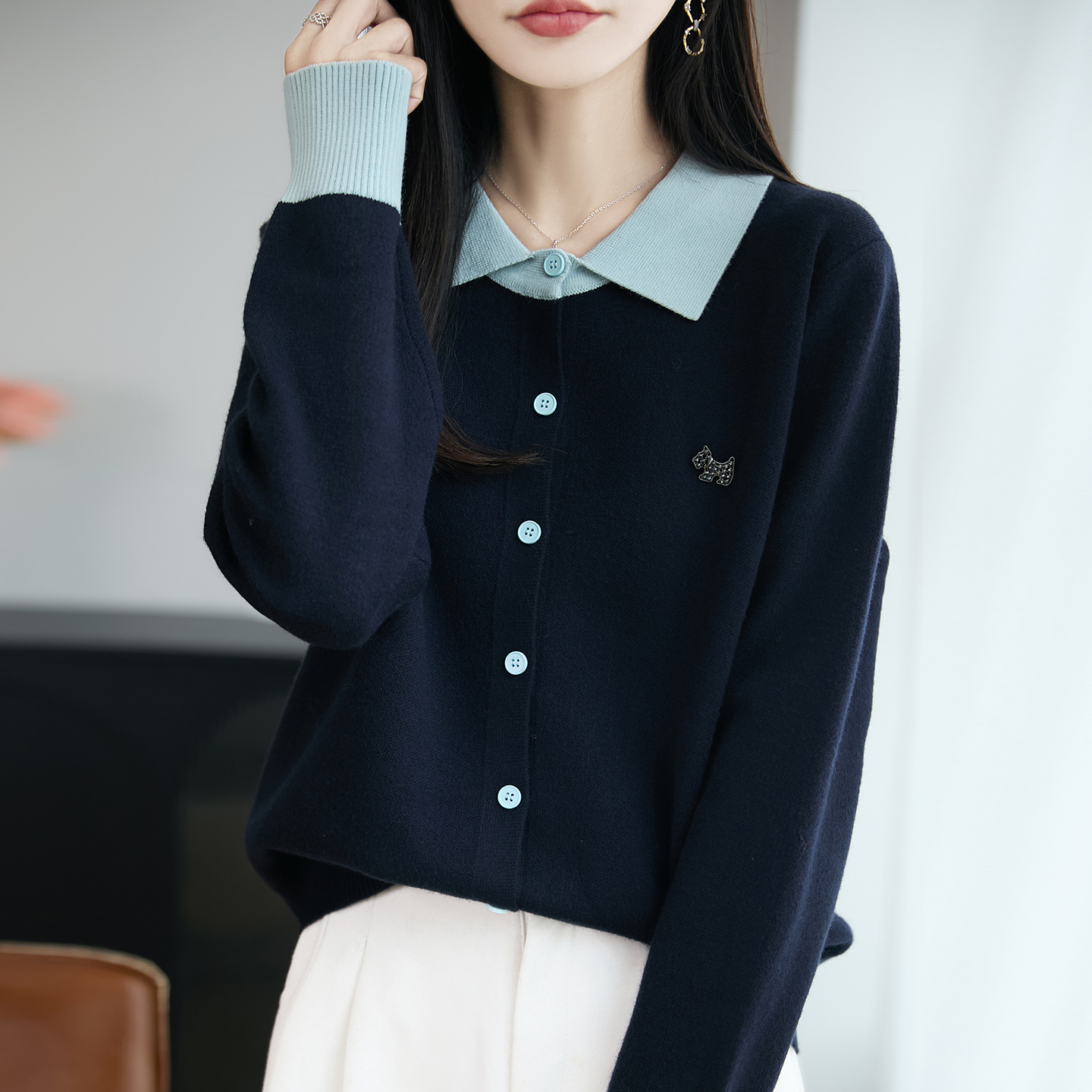 胖mm春秋大码娃娃领毛衣女遮肚子显瘦上衣内搭可外穿针织打底开衫