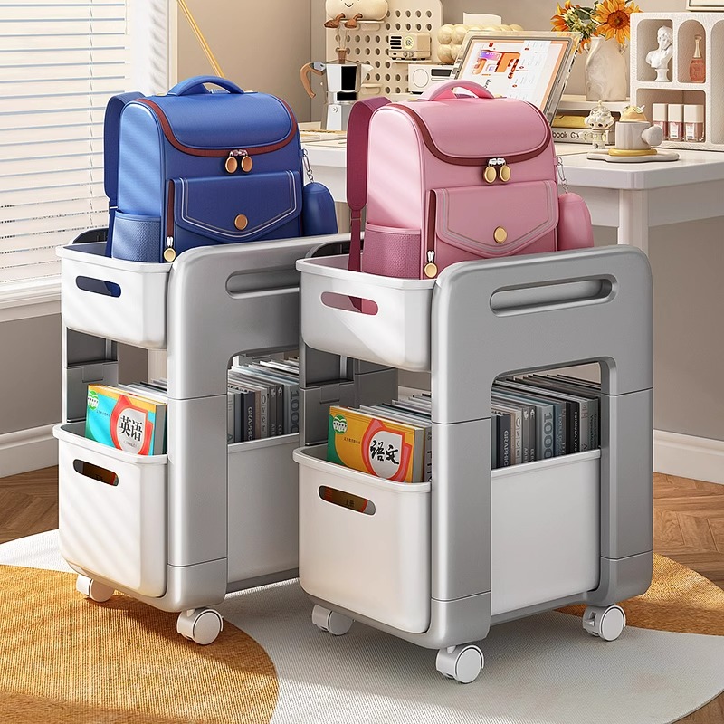 日本YOUQIN书包置物架可移动小推车带滑轮家用放书神器书本收纳架