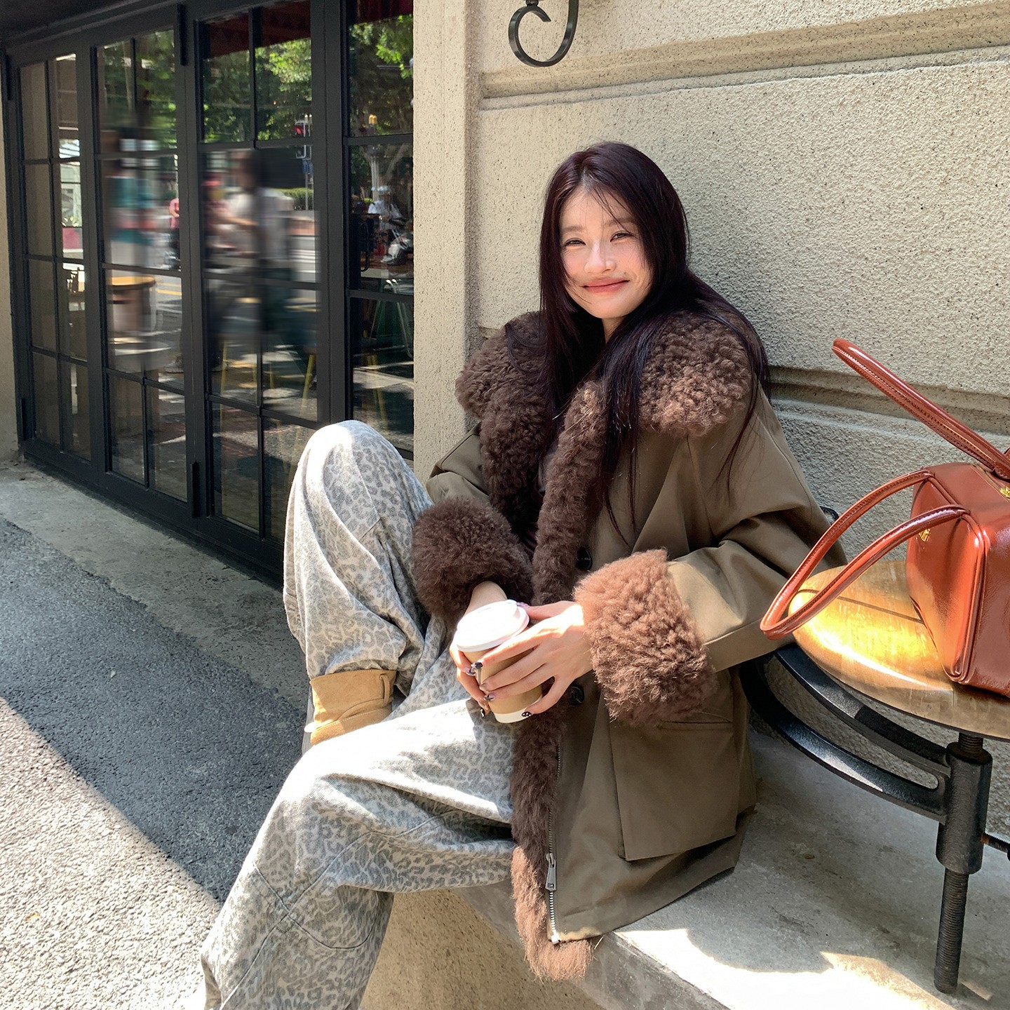 韩茵茵托斯卡纳大翻领皮草外套女中长款羽绒鹅绒派克大衣2025新款