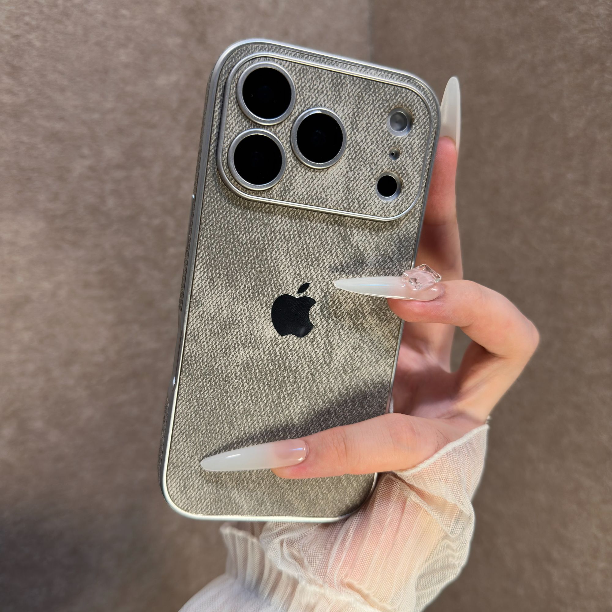 水泥灰适用苹果17promax手机壳牛仔布iPhone16全包15小众14女款13