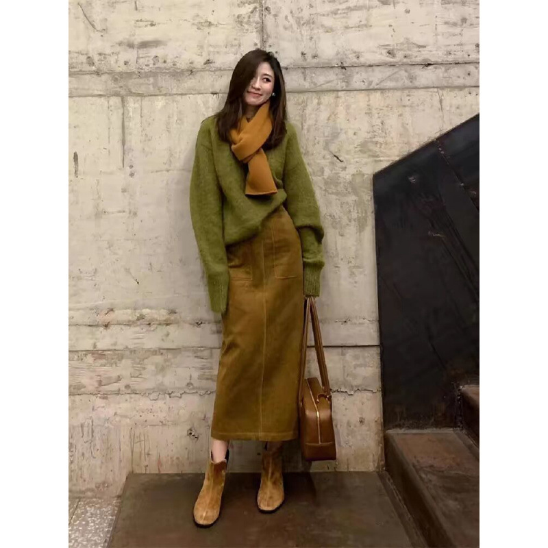 套装女2024秋季新款高级感韩系复古毛衣针织上衣高腰显瘦半身裙