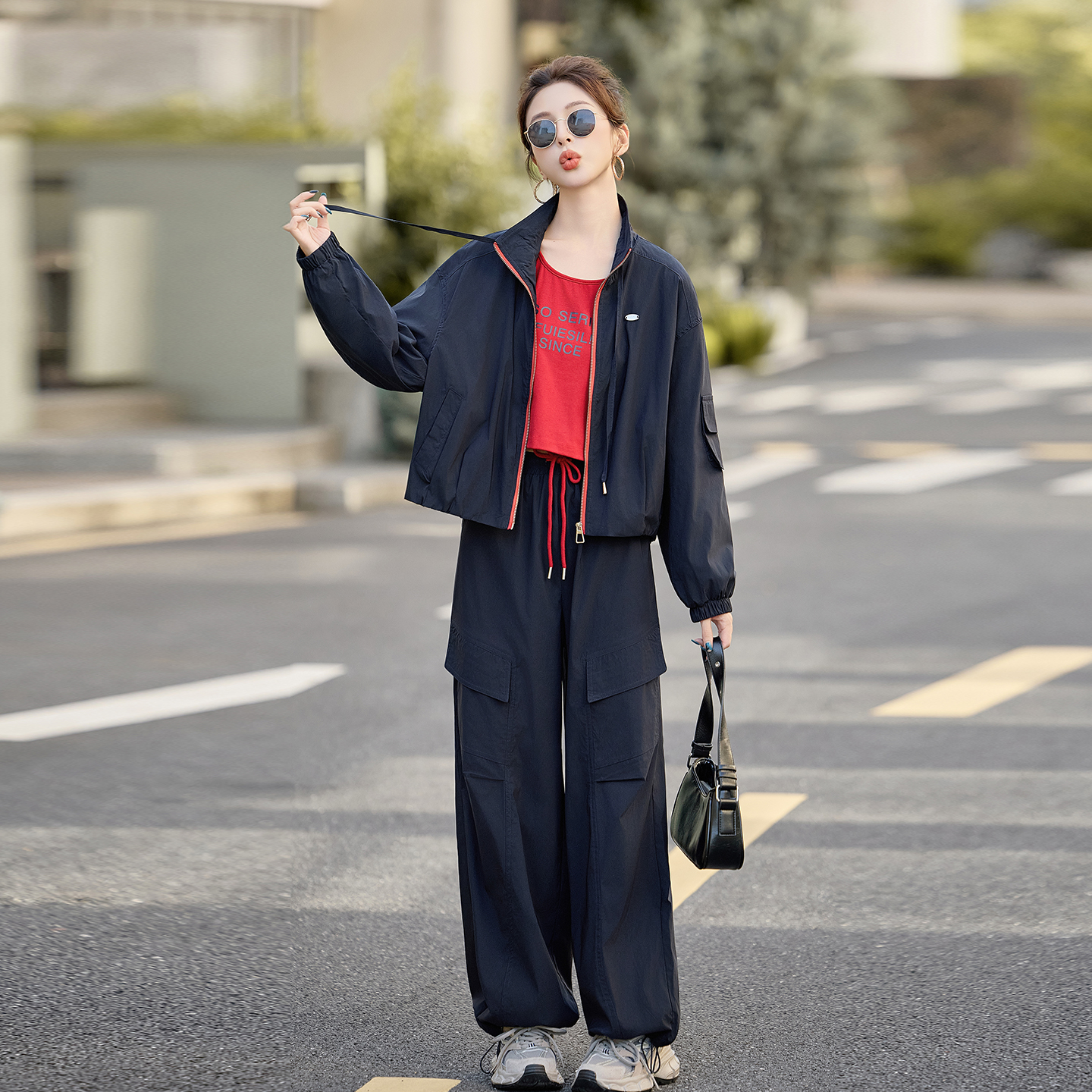 时尚遮肚显瘦时尚套装女2025春秋新款工装运动服洋气减龄三件套潮