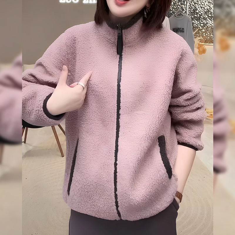 颗粒绒休闲立领拉链开衫女2025冬季新款宽松保暖外套百搭减龄棉衣